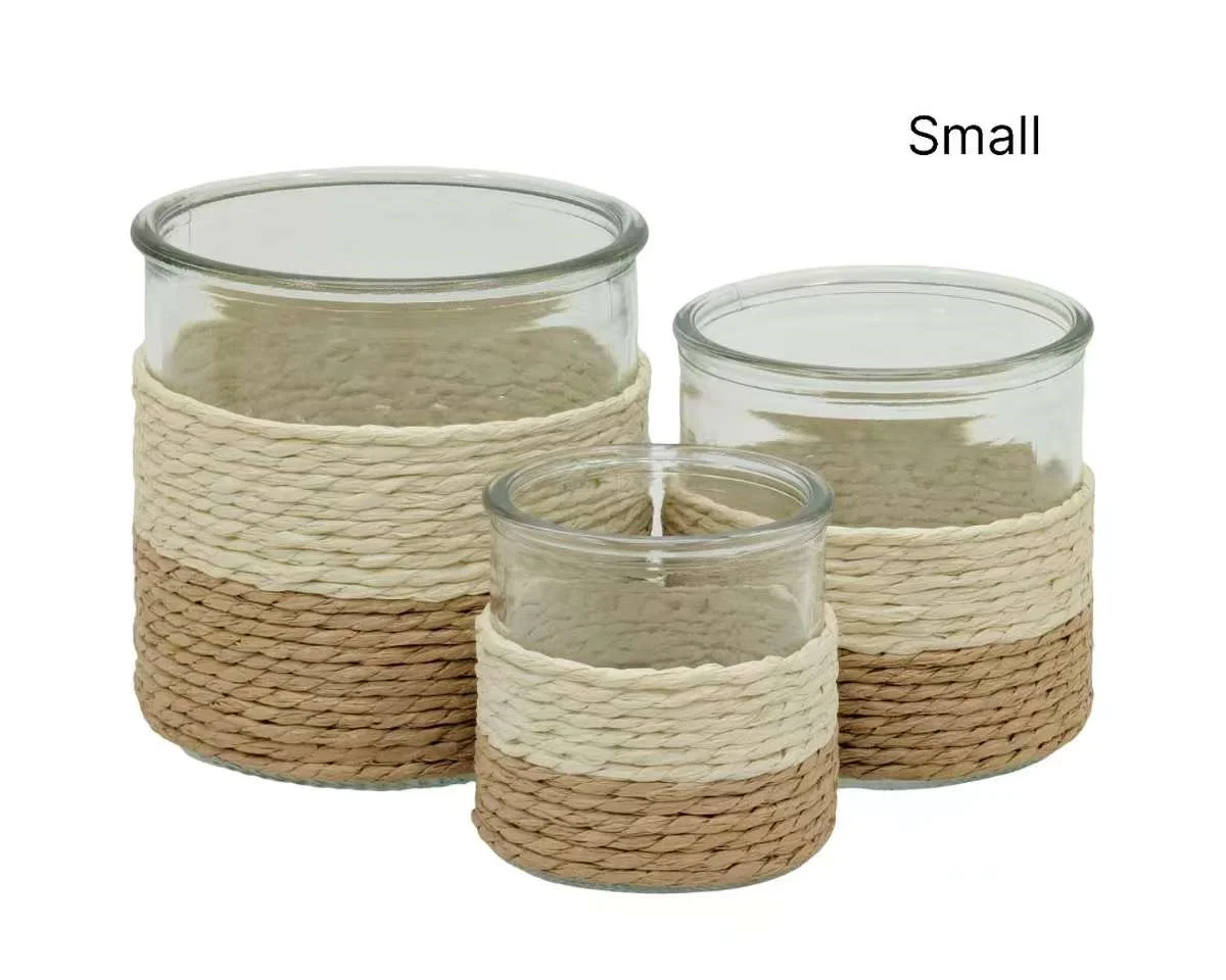 bulk 24 Paper Rope Glass Jar 8cm