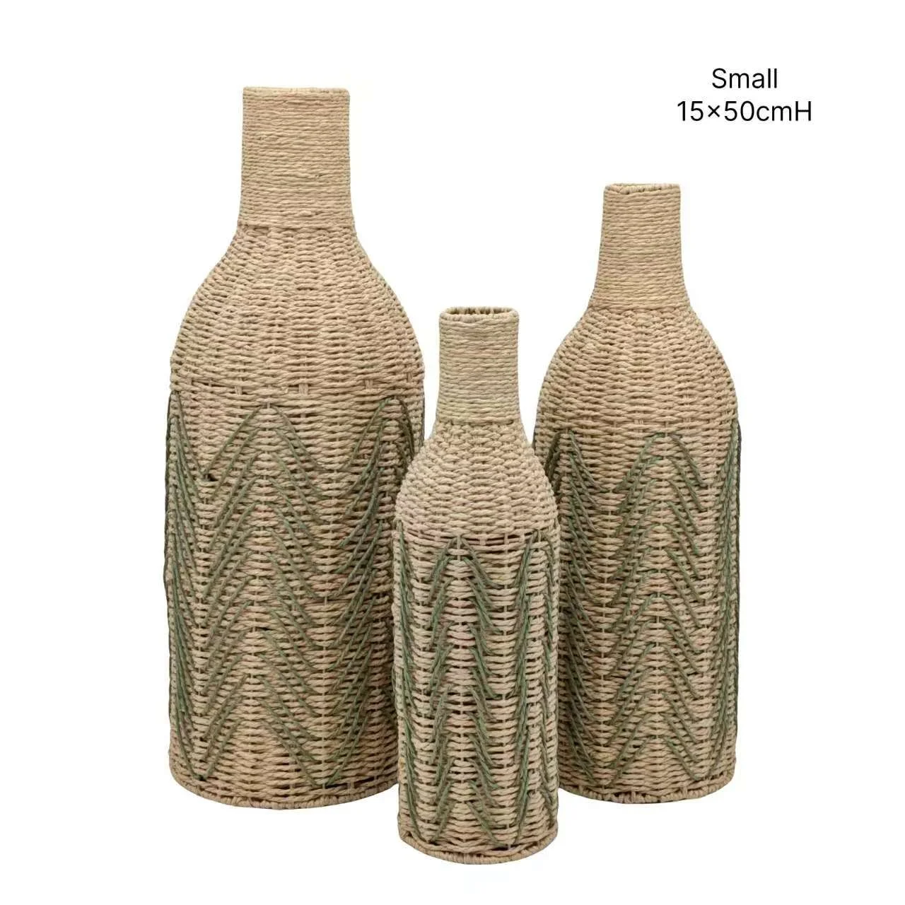 bulk 6 Forest Green Paper Rope Glass Jar 50cm