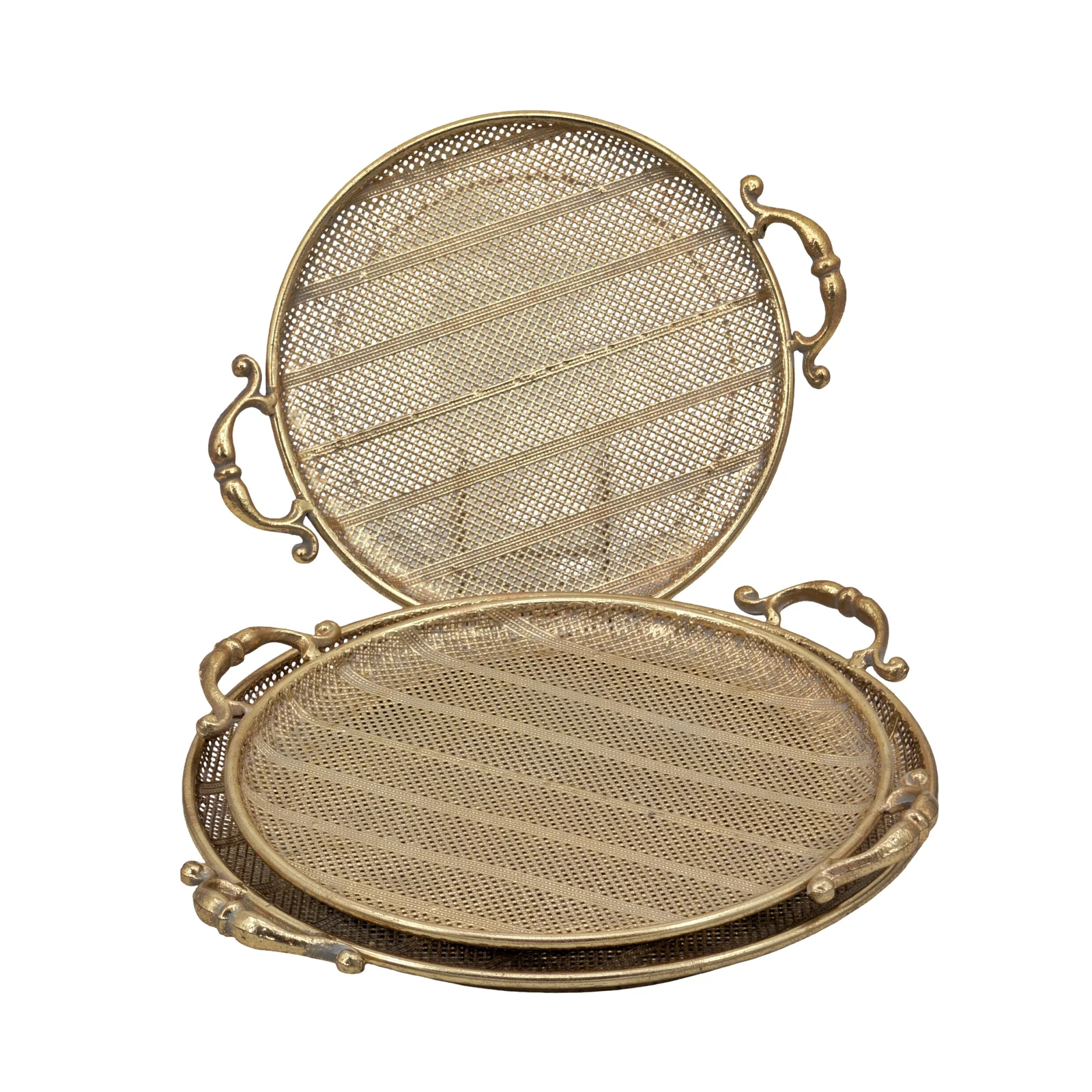 Set 3 Rustic Gold Metal Round Tray 6cm