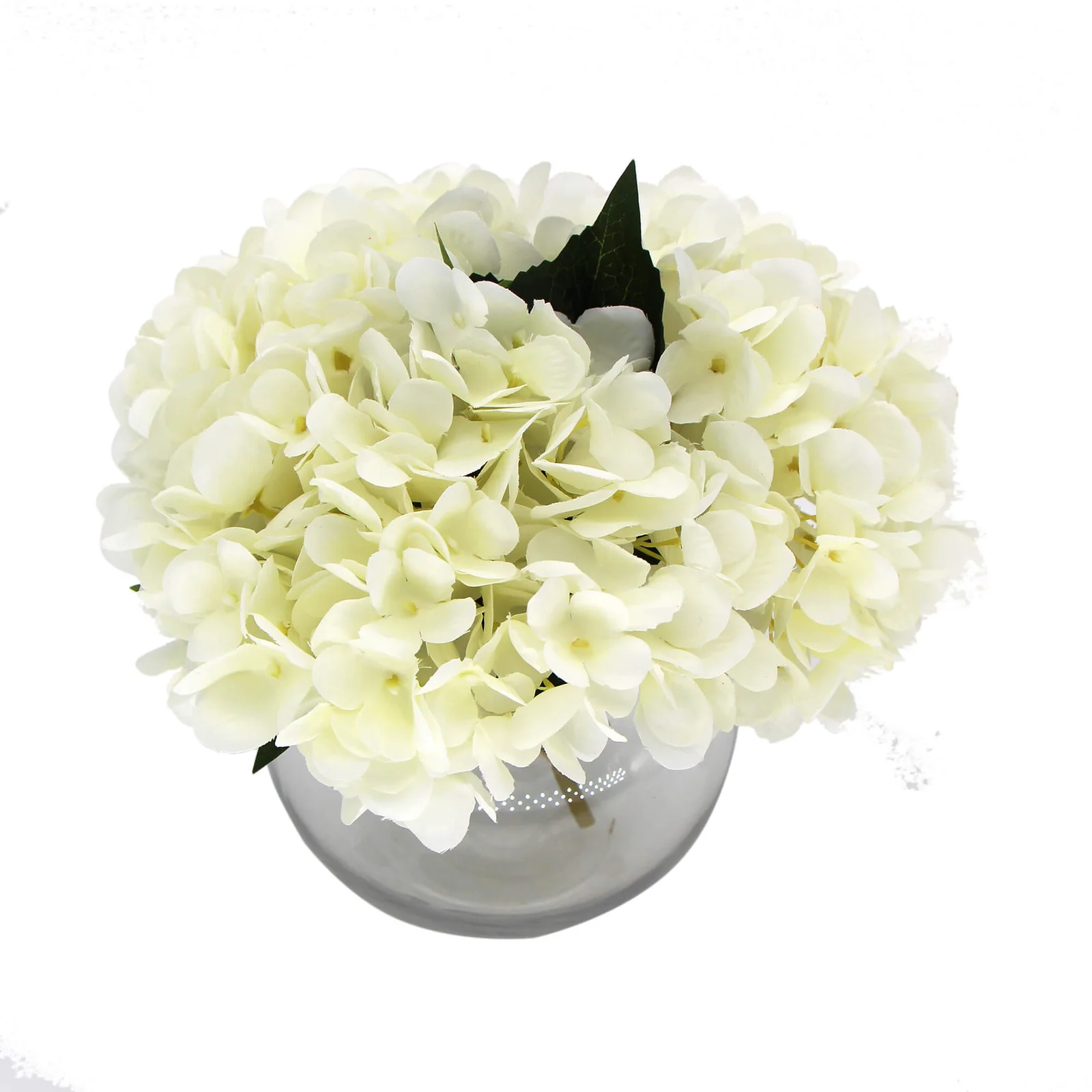 Premium Faux Hydrangea with Glass Vase (Artificial Flowering White Hydrangea) 23cm