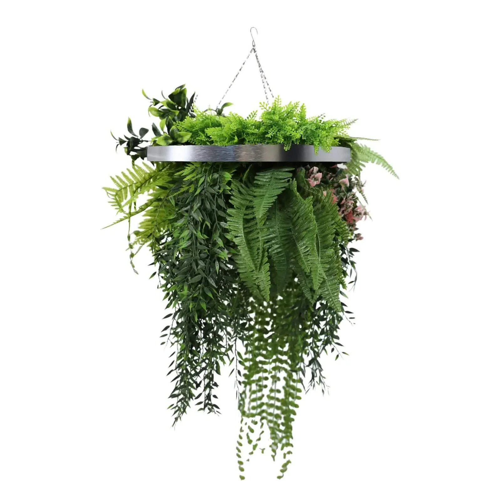 Premium Hanging Artificial Plant Arrangement with Silver Frame 40cm UV Resistant