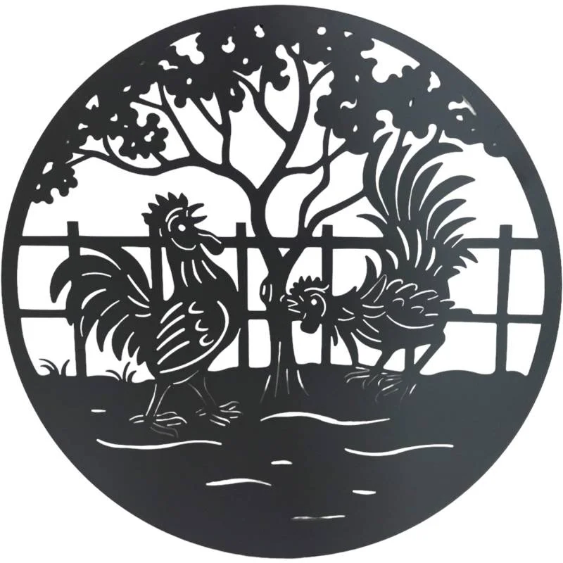 Set 2 Happy Rooster Metal Wall Art 98x98cm