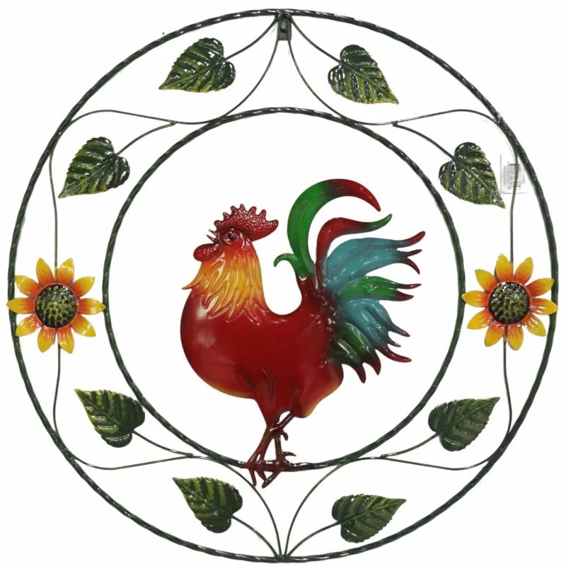 Round Rooster Metal Wall Art 60cm