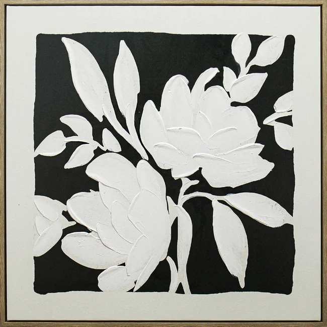 Black & White Blooms Framed Artwork 80cm