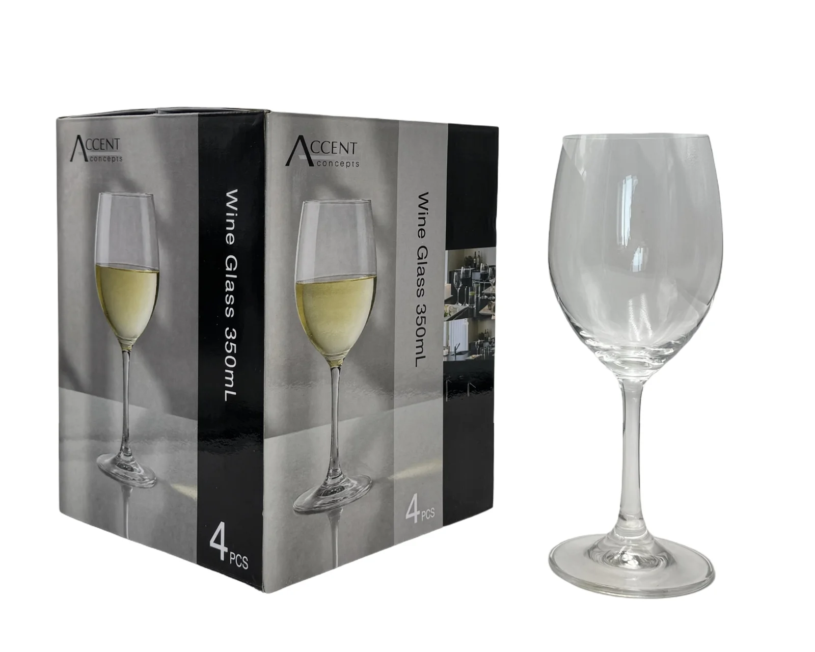 bulk 24 Clear Wine Glass in Gift Pack 350ml