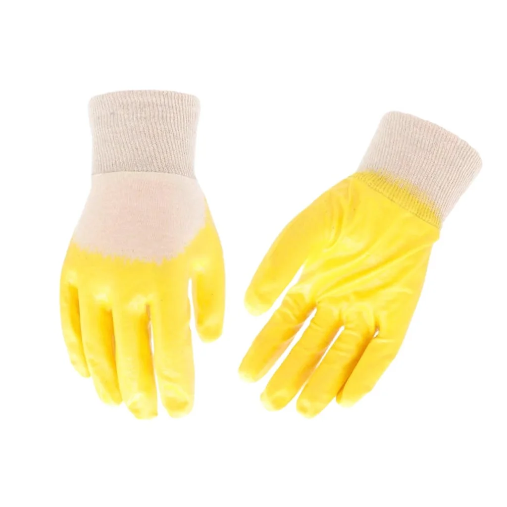 bulk 24 Yellow Nitrile Garden Gloves Coated w Interlock Liner 2 Sizes