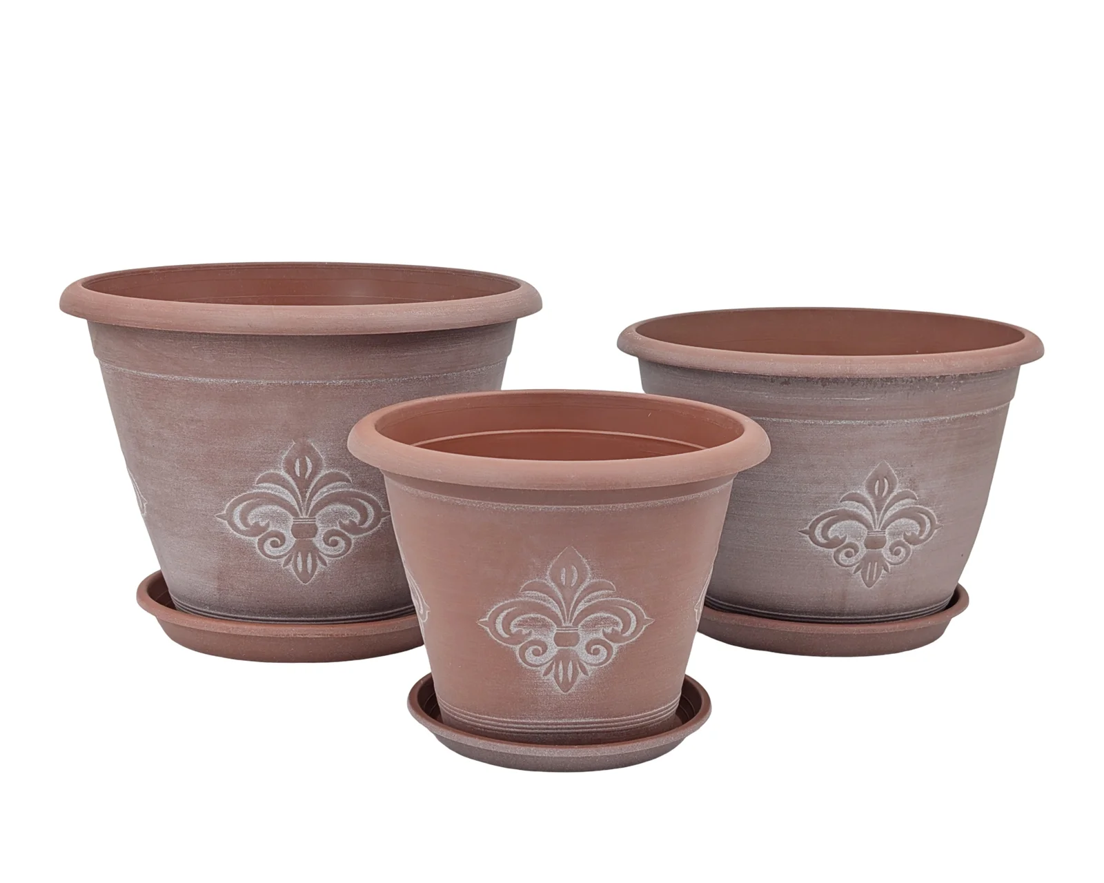 bulk 12 Patterned Plastic Garden Pot & Saucer Medium Size 31x22cm