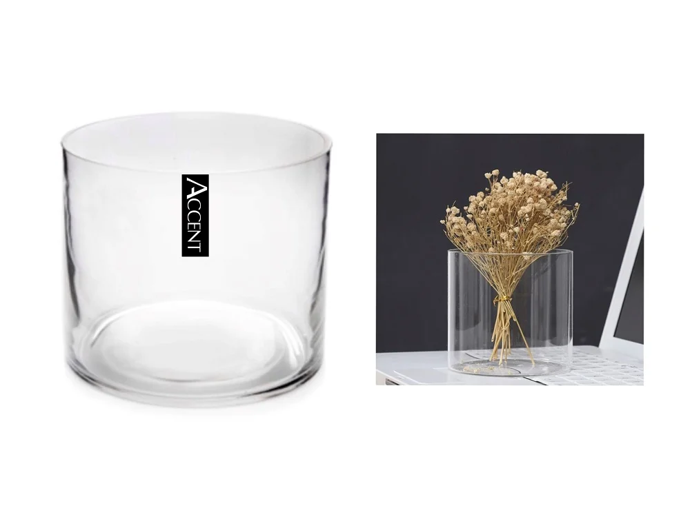 bulk 6 Glass Cylinder Decorative Vase 15cm