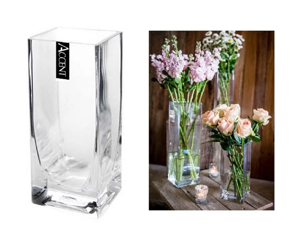 bulk 12 Glass Decorative Square Vase 20cm