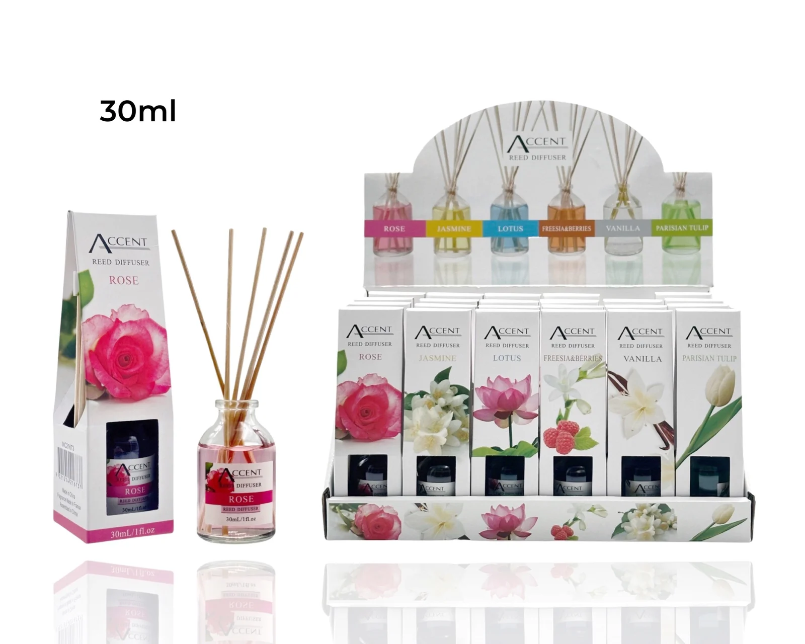 bulk 72 Mini Reed Diffuser 6 Assort Fragrances 30ml