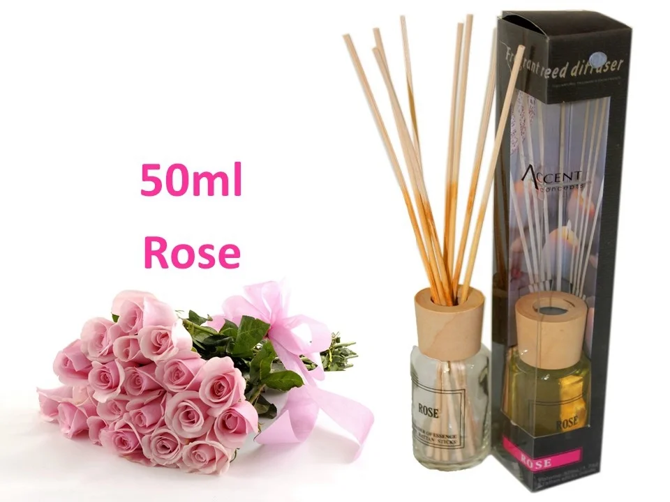 bulk 24 Scented Oil Diffuser Rose 50Ml 8 Rattan Sticks