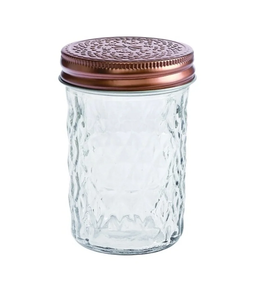 bulk 24 Medium Diamond Look Glass Jar w Rose Gold Lid 10cm