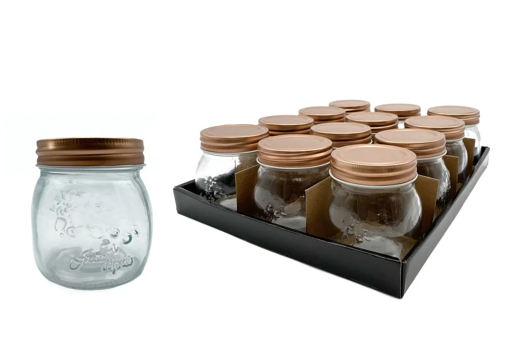 bulk 36 Glass Jar w Metal Lid 260ml Canister 9cm