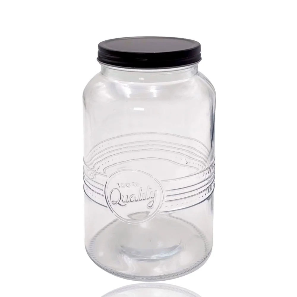 bulk 12 Glass Jar w Black Metal Lid 1300ml Canister 19cm