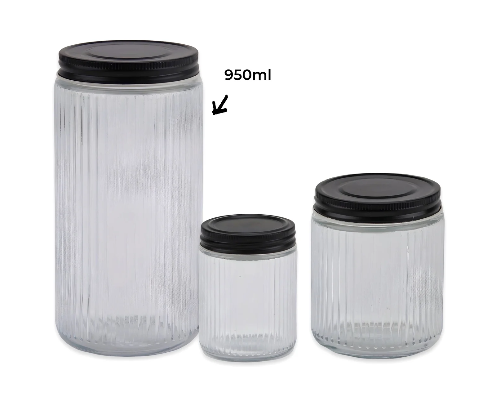 bulk 12 Ribbed Glass Jar With Metal Lid 950ml 9x19cm