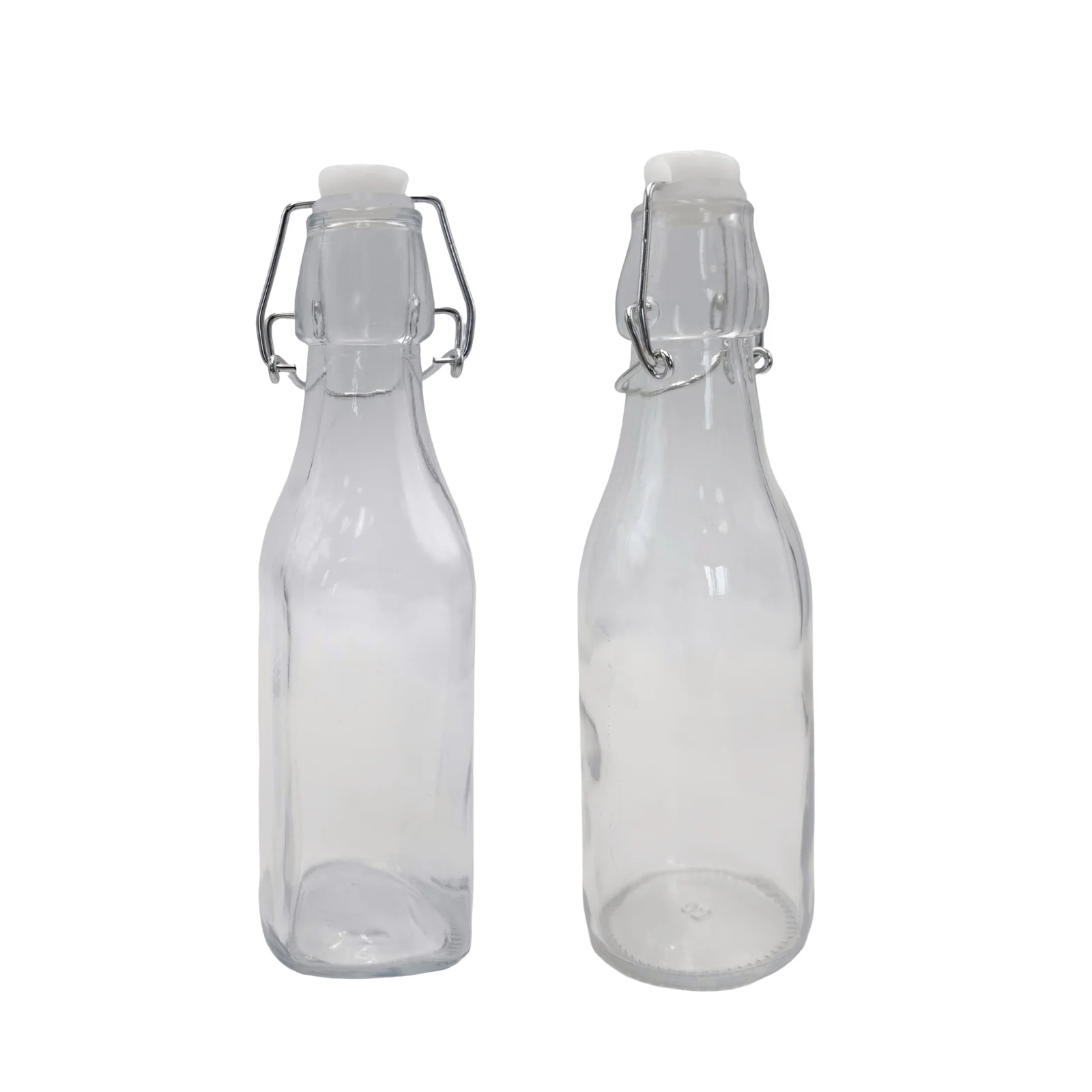 bulk 24 Clear Glass Bottle w Clip Lid 250ml 2 Asst 20cm