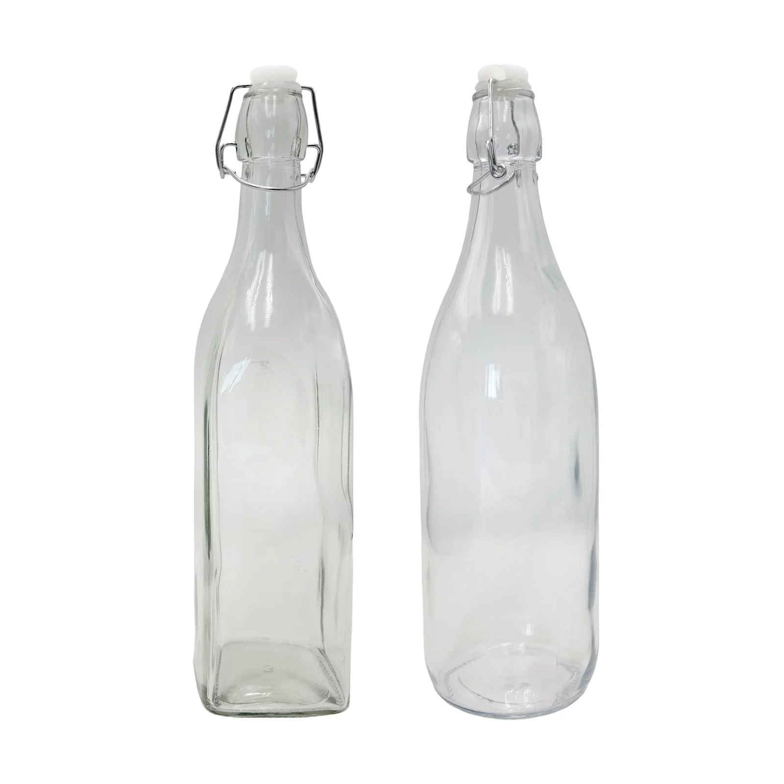 bulk 12 Clear Glass Bottle w Clip Lid 1Lt 2 Asst 32cm