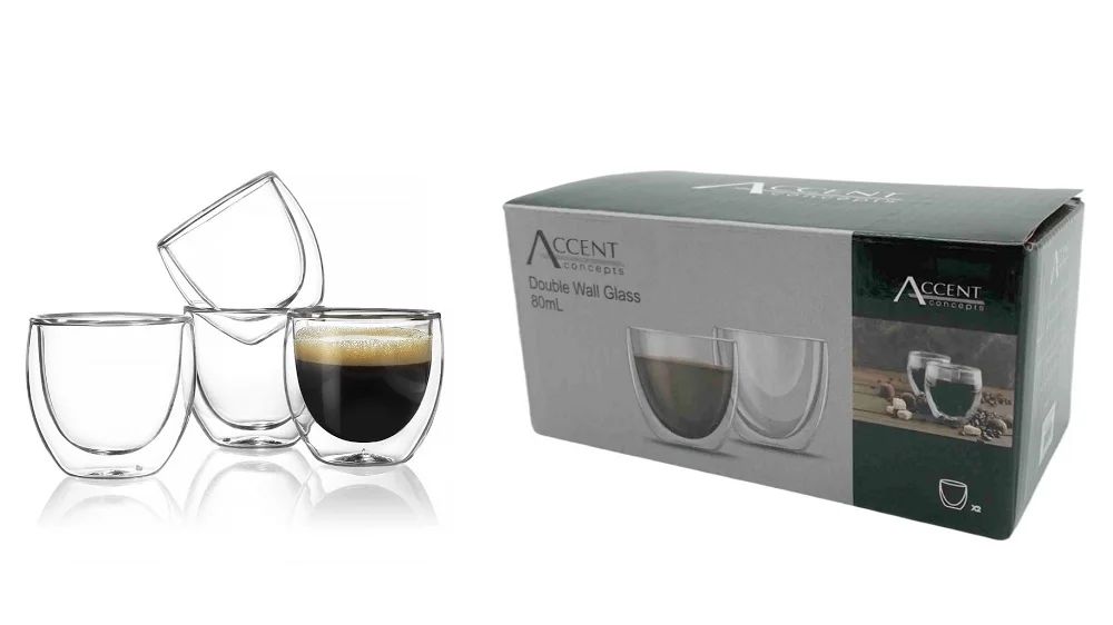 bulk 24 Double Wall Glass Coffee Mug 80ml