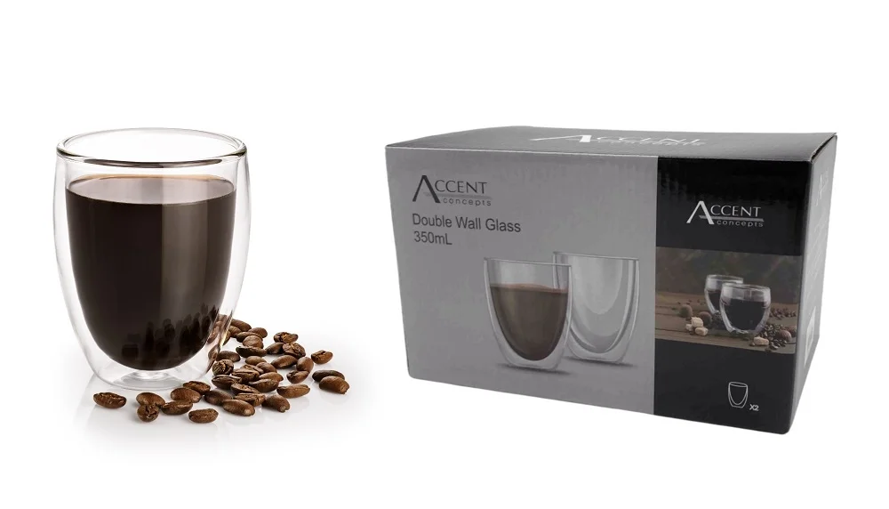 bulk 24 Double Wall Glass Coffee Mug 350ml