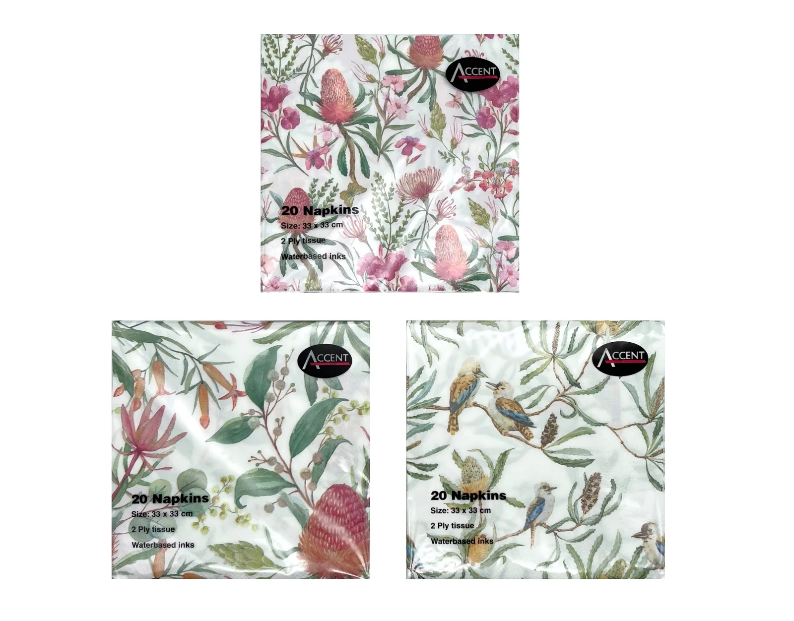 bulk 48 Australian Native Napkin 2Ply 4 Assorted 33cm