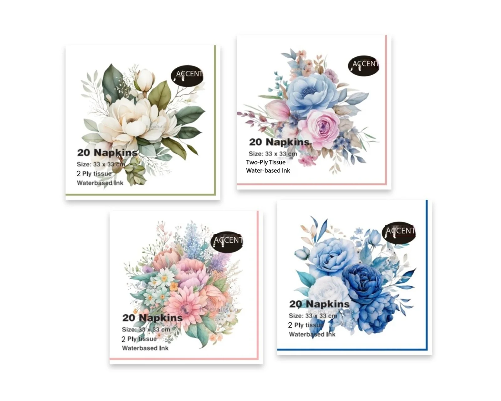 bulk 960 Flower Bouquet Napkins 2ply Assort 33x1cm