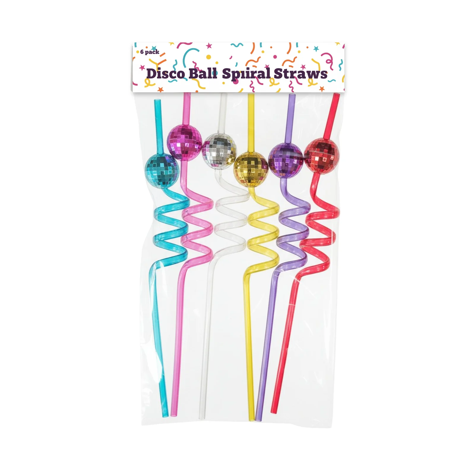 bulk 144 Reusable Plastic Disco Ball Spiralstraws Asst