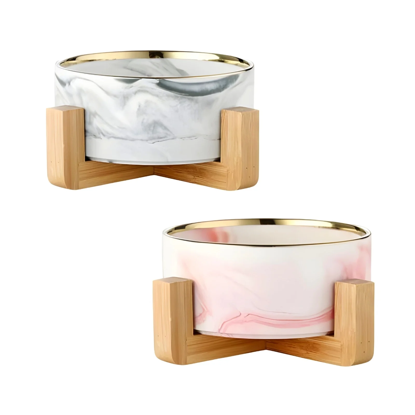 bulk 12 Marble Ceramic Pet Bowl w Stand 2 Assort 20x9cm
