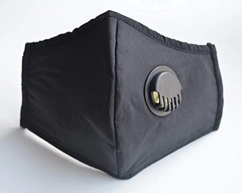 Adult Face Mask Black Reusable Adjustable w Breathing Valve 3Ply