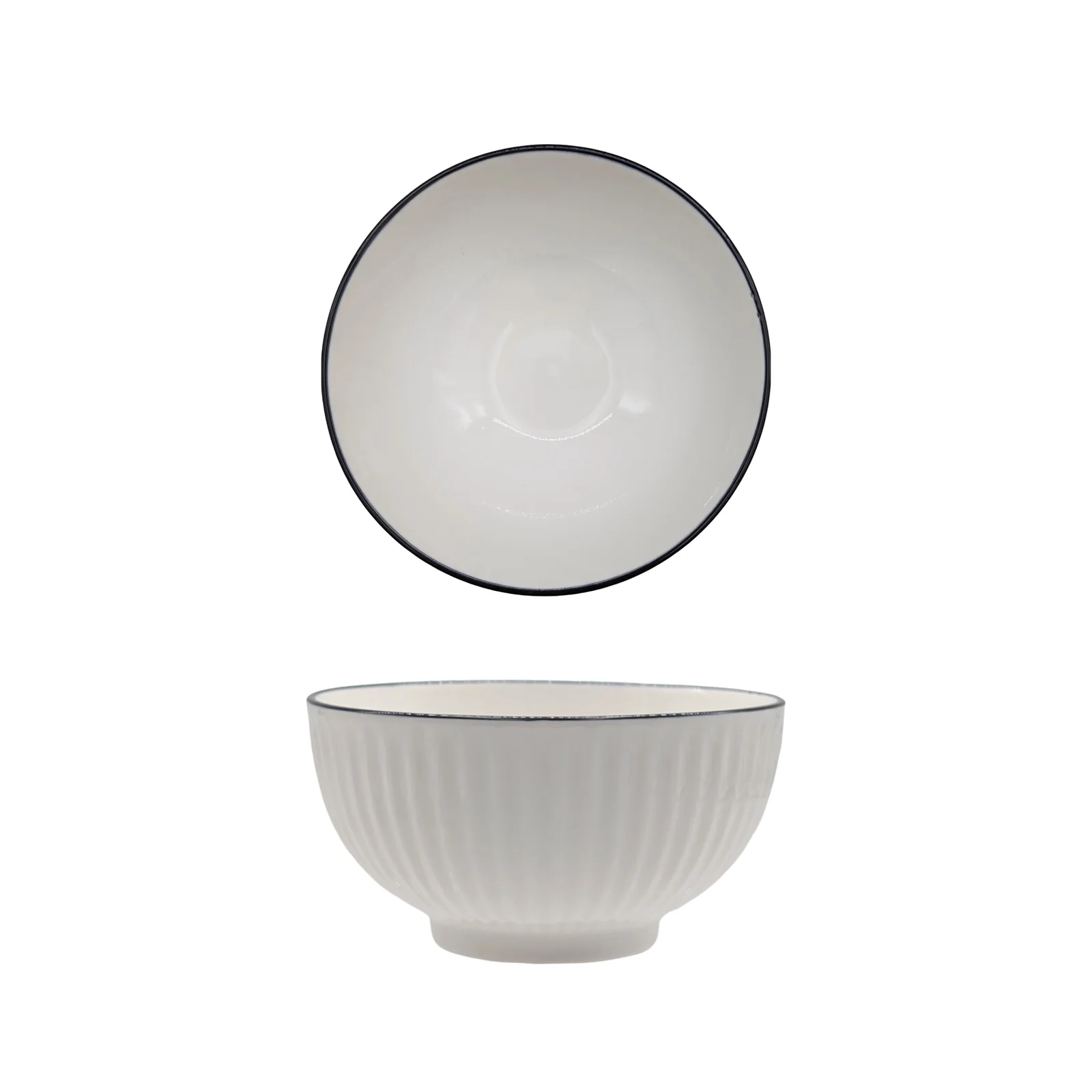 bulk 24 Sorrento Porcelain Embossed Rice Bowl w Black Rim 5" 12cm