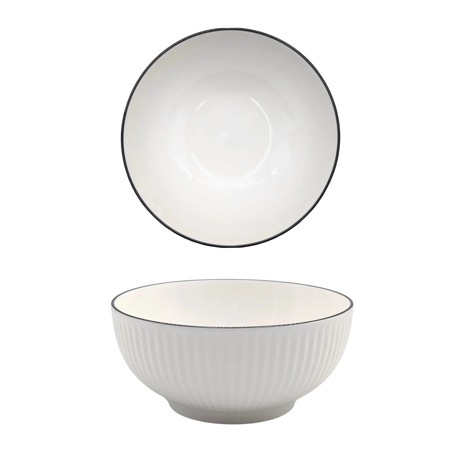 bulk 24 Sorrento Porcelain Embossed Noodle Bowl w Black Rim 8" 20cm