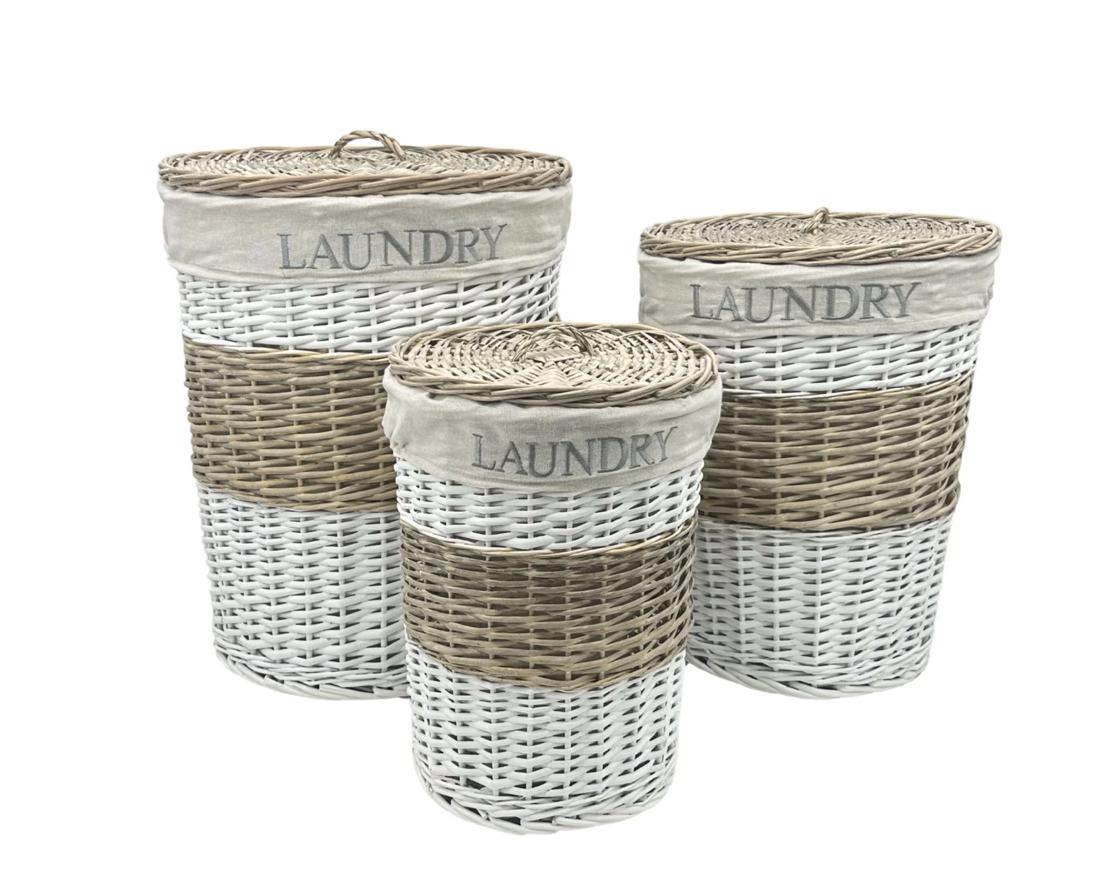 Set 3 Hampton Willow Round Laundry Basket 45x55cm