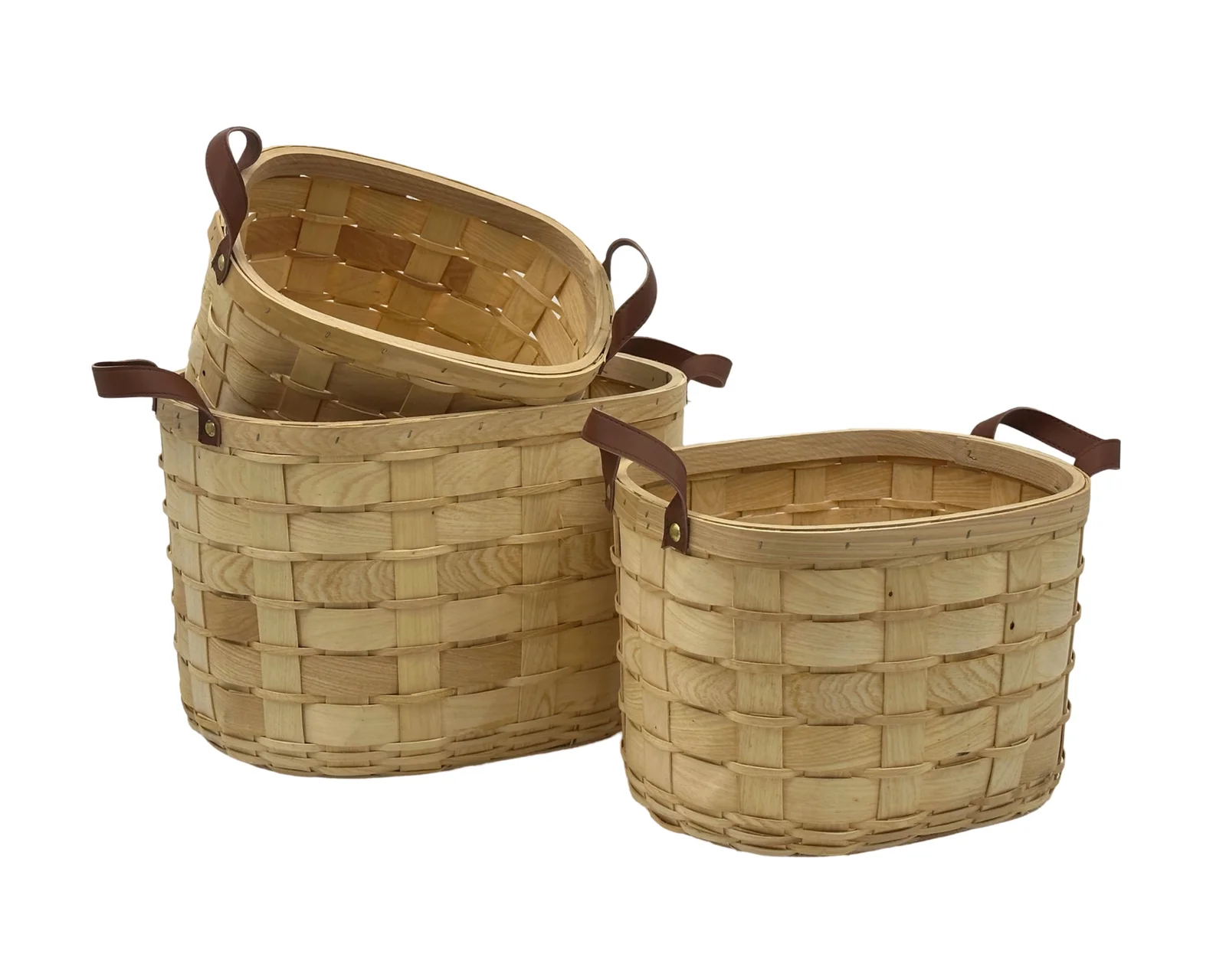 Set 3 Plywood Hand Woven Rectangular Baskets 38cm, 33cm, 28cm