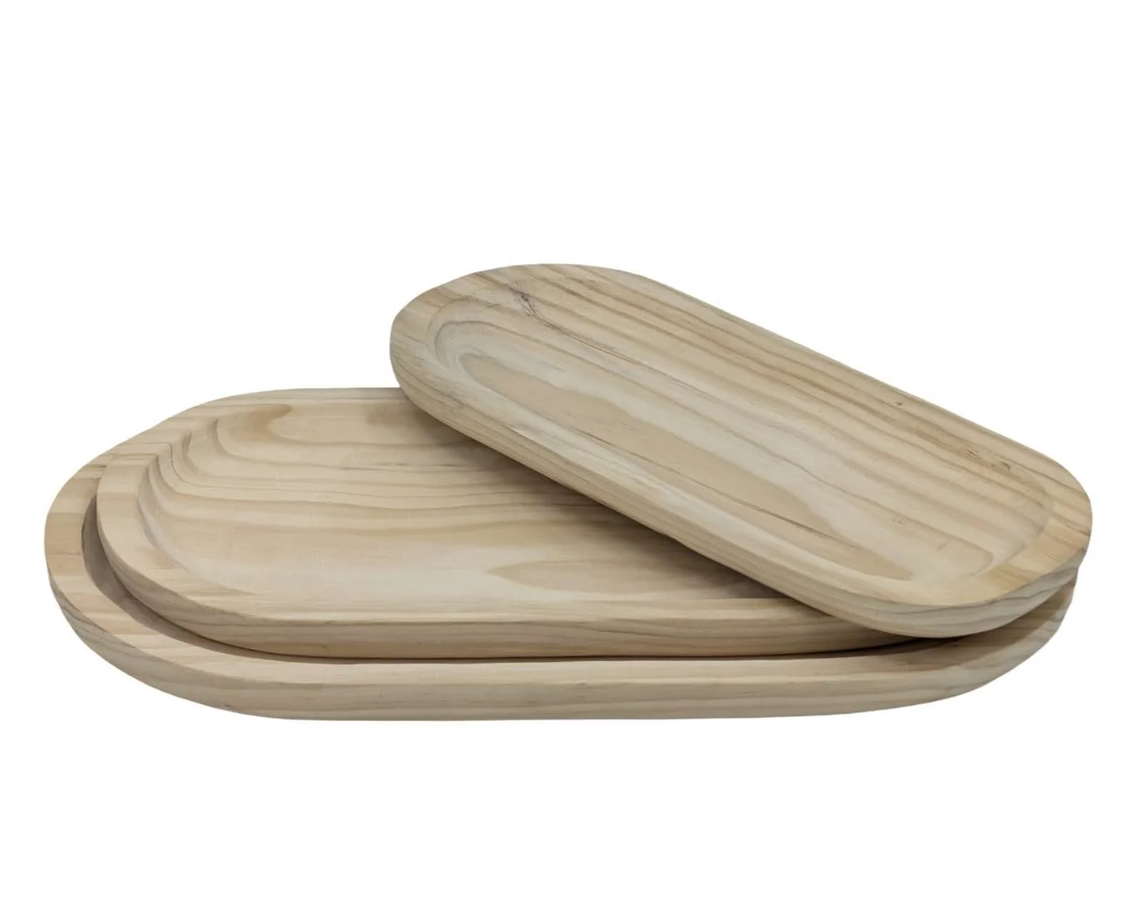 Set 3 Wood Oval Trays 45cm