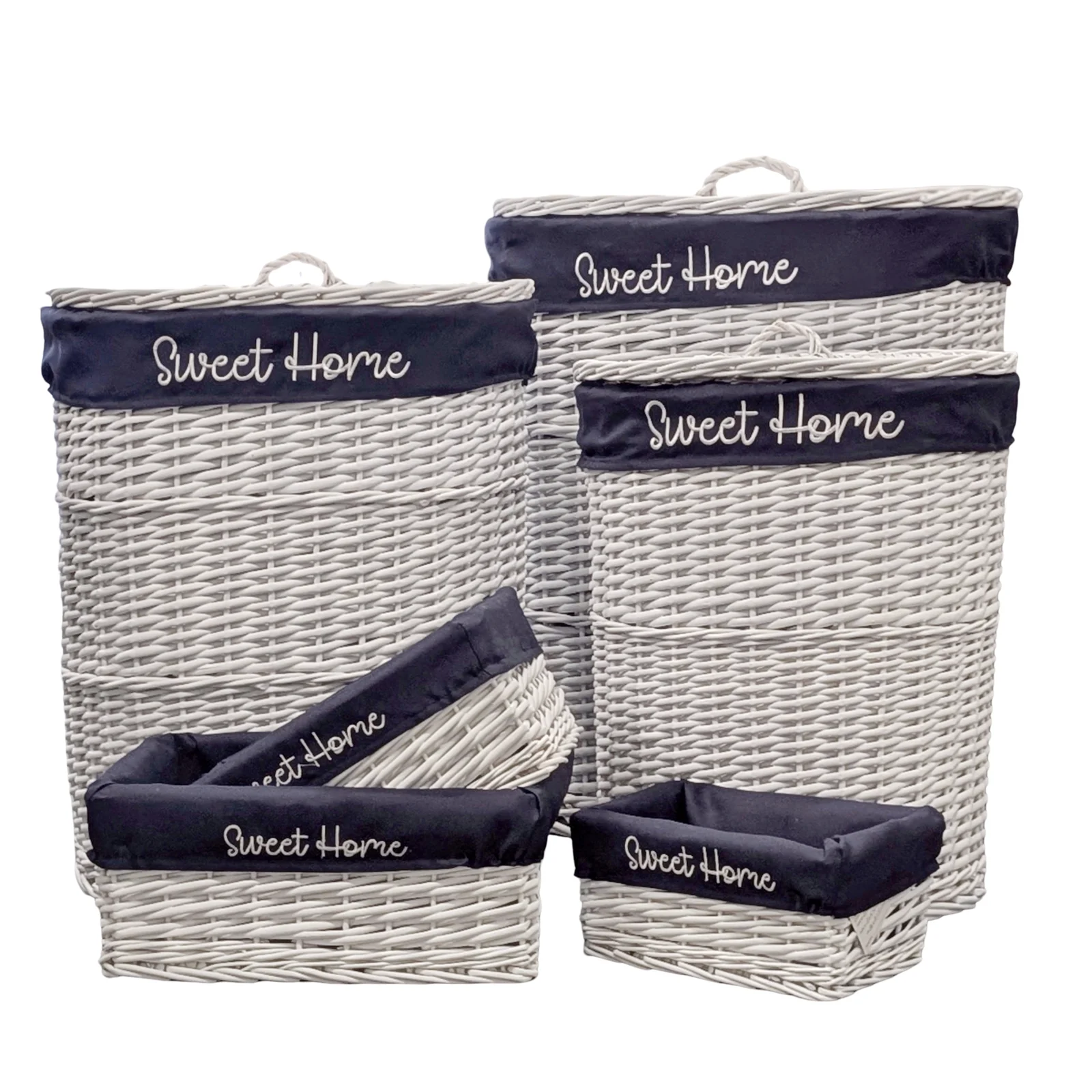 Set 6 Hampton Blue & White Baskets 55x66cm