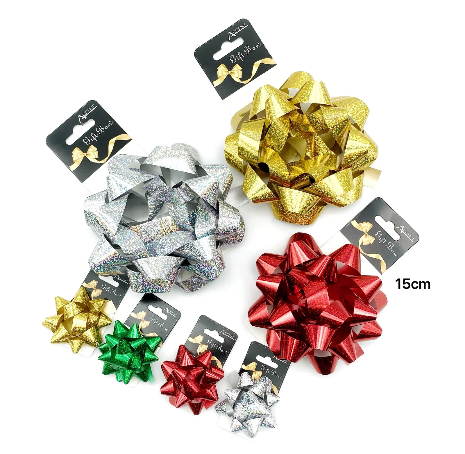 bulk 24 Holographic Gift Bow 15cm Assort Cols