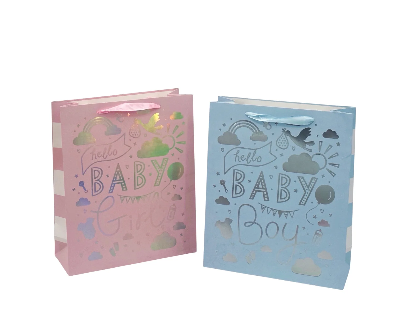 bulk 24 Medium Foiled Baby Gift Bag Assort 23cm