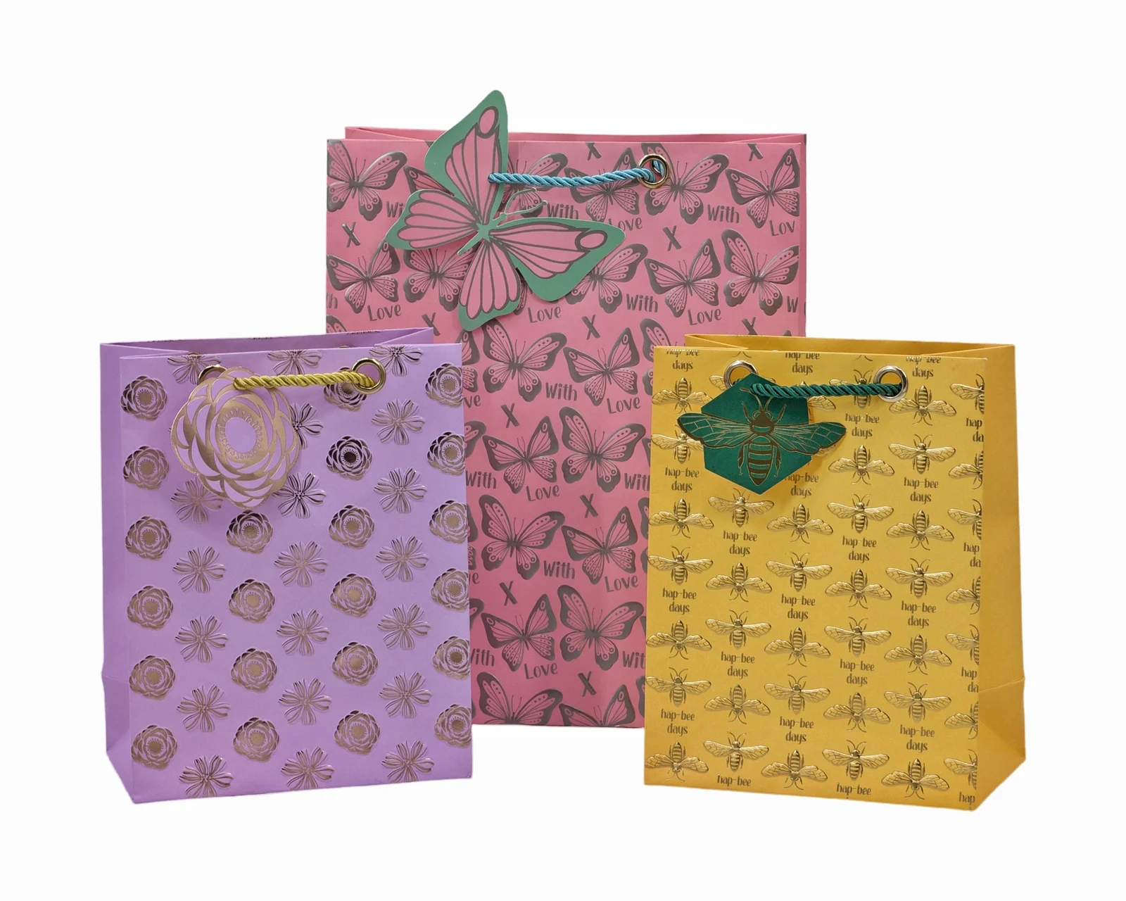 bulk 24 Medium Foiled Luxury Garden Gift Bag 3 Assort 23cm