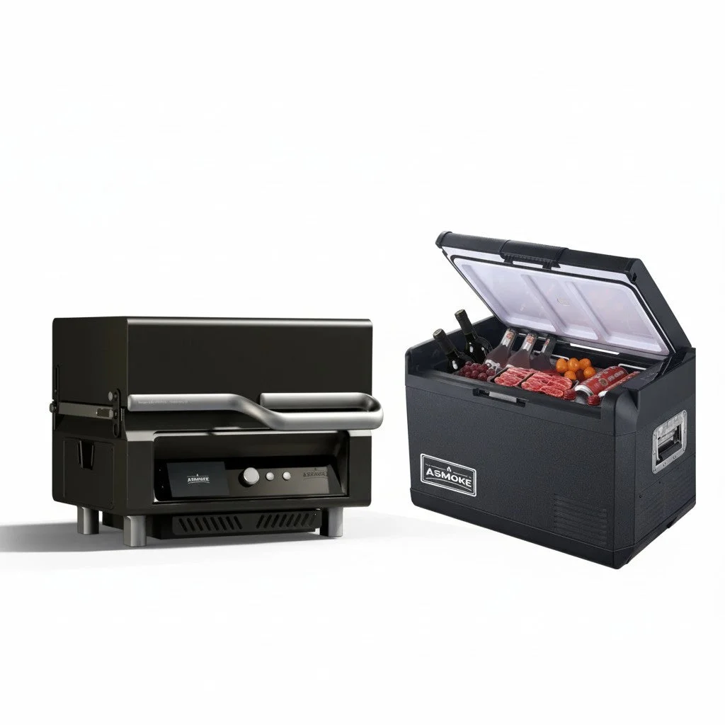 ASMOKE Essential Portable Wood Pellet Grill & Smart Smoker with 47L Premium Mini Fridge Bundle 