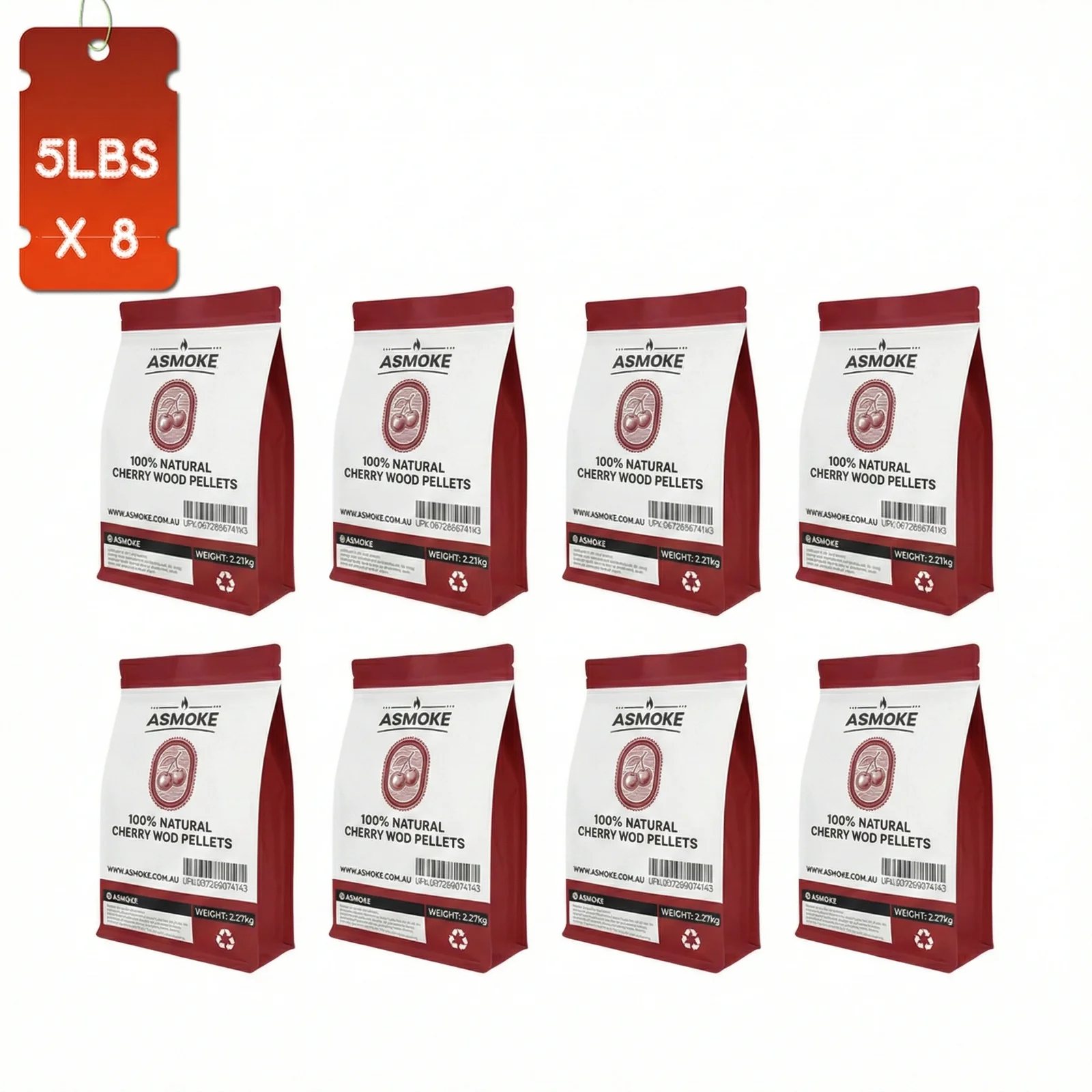 ASMOKE 19kg (40lbs) Premium Cherry Wood BBQ Smoker Pellets Bulk Bundle (8 x 2.27kg Bags)