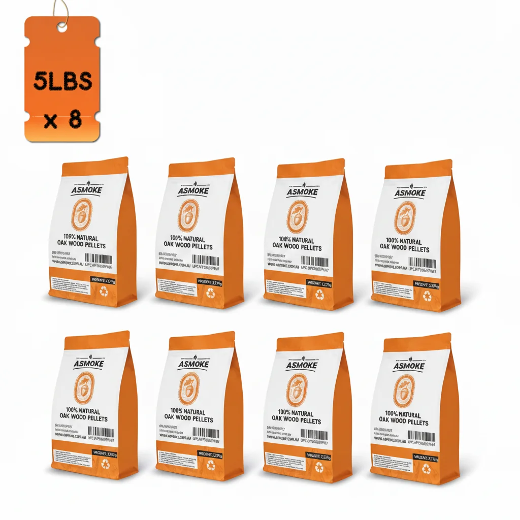 ASMOKE 19kg (40lbs) Premium Oak Wood BBQ Smoker Pellets Bulk Bundle (8 x 2.27kg Bags)