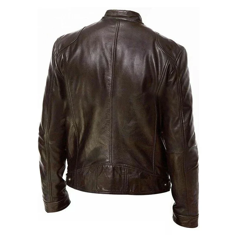 Men's PU Motorcycle Leather Jacket Slim Fit Zipper