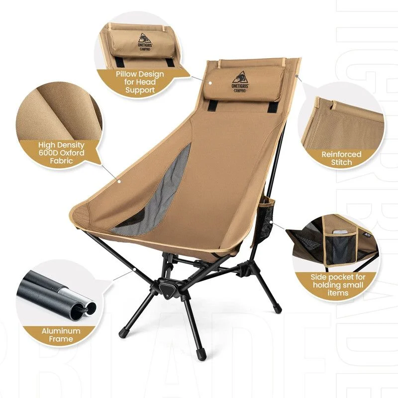 Portable High-Back Camping Chair Khaki