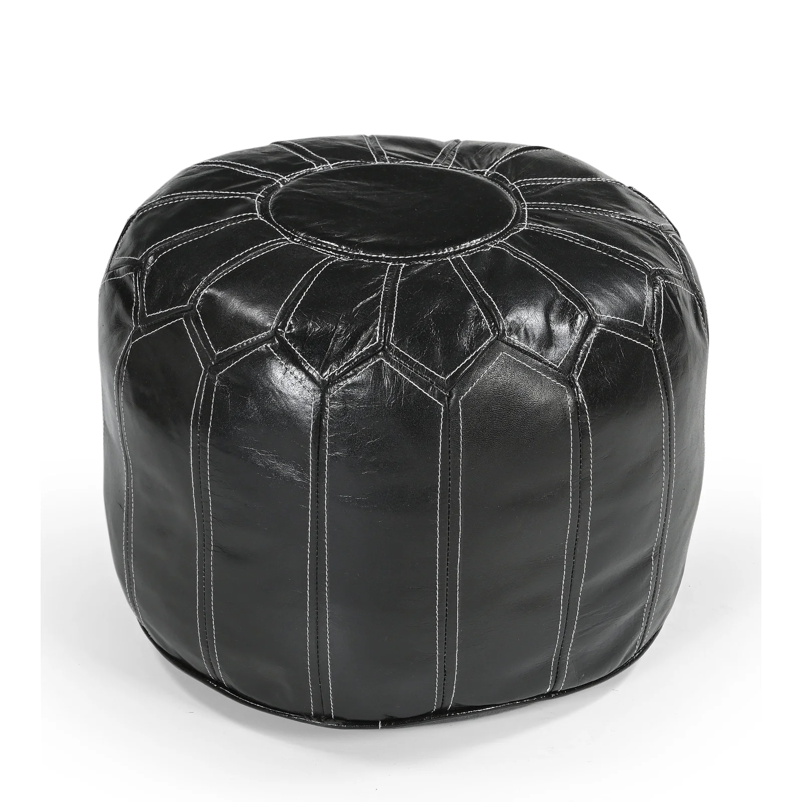 MOROCCAN LEATHER OTTOMAN BLACK