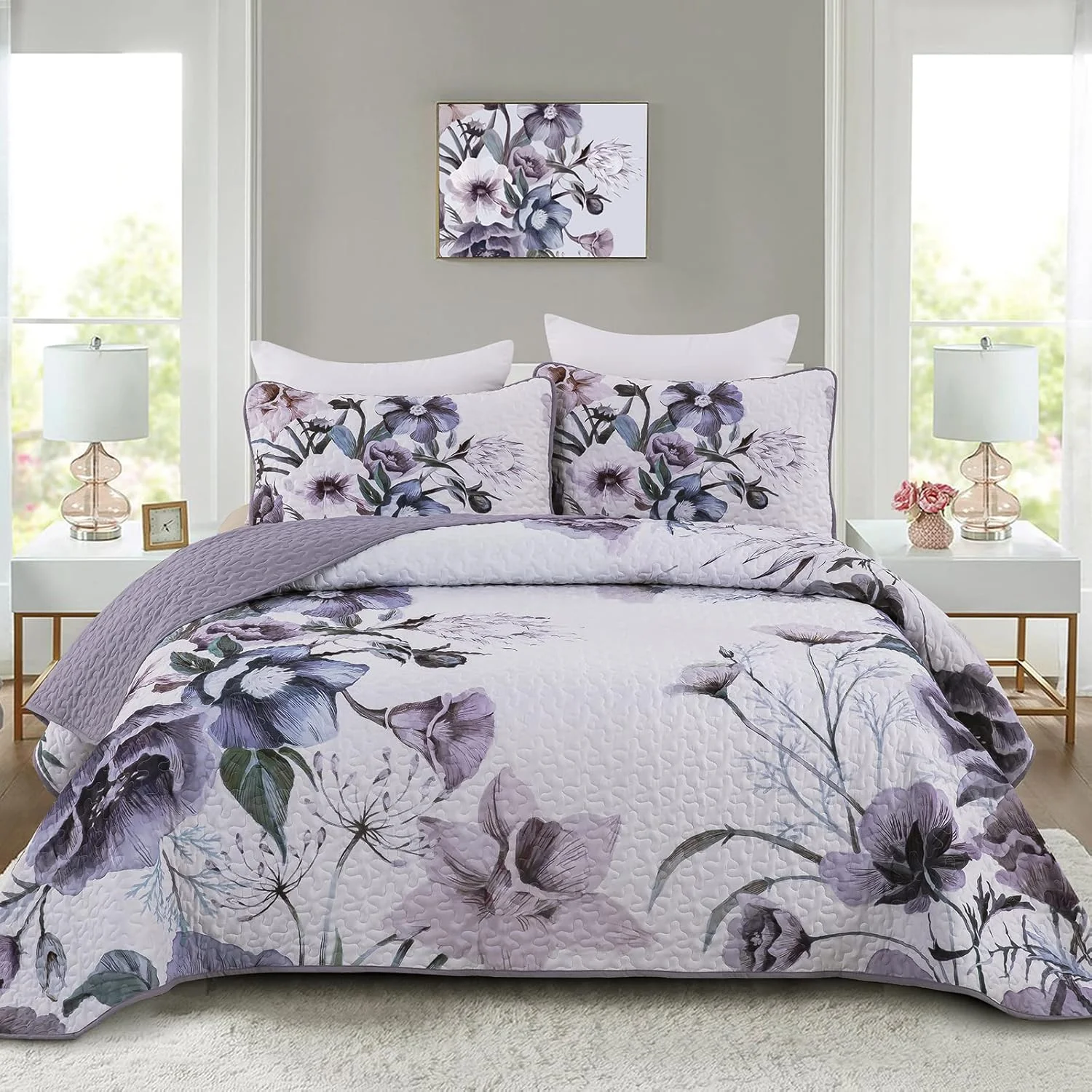Romantic Wildflower Soft Cozy 3 Pc Bedspread & Pillow Cover Set