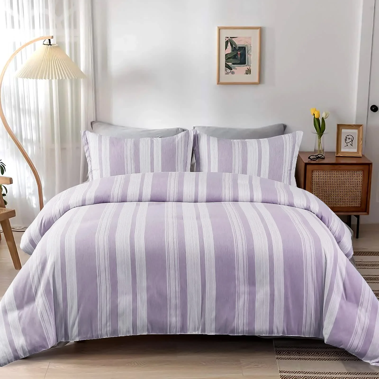 Midnight Calm stripes purple 3‑Piece Bedding – Cozy comforter Style