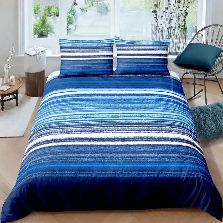 Nordic Calm stripes Blue 3‑Piece Comforter Set – Scandi Chic Vibes