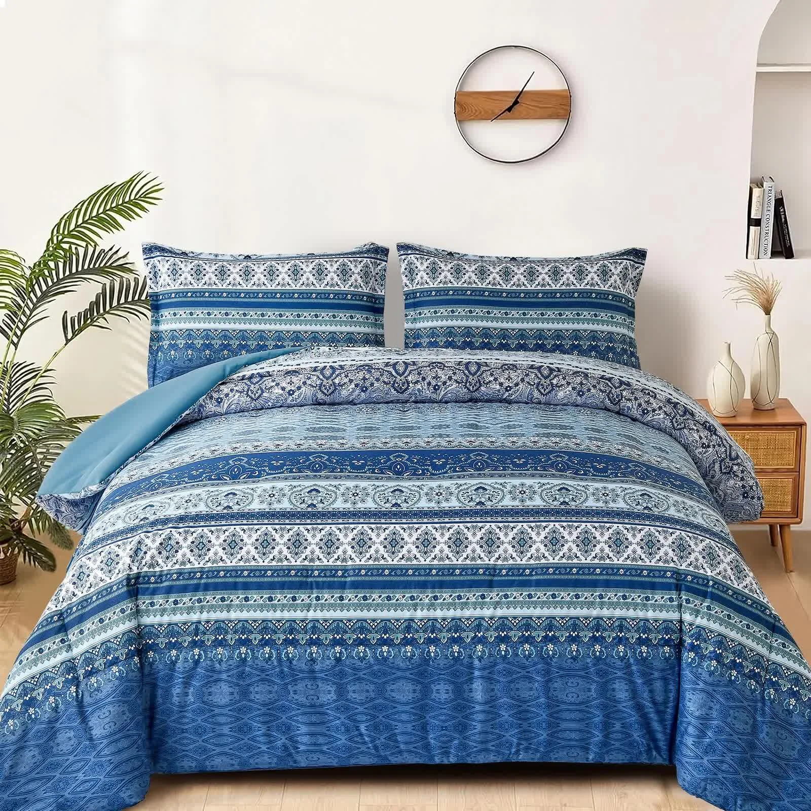 Boho Vibes blue Bedding Set – 3‑Piece Comforter & Pillow Covers