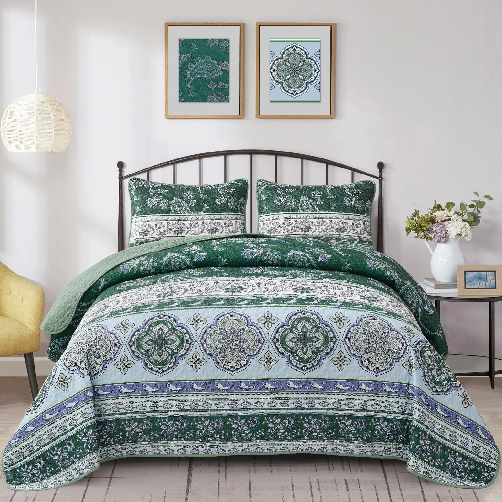 Breezy Tropical green Cozy 3 Pc Bedspread & Pillow Cover Set