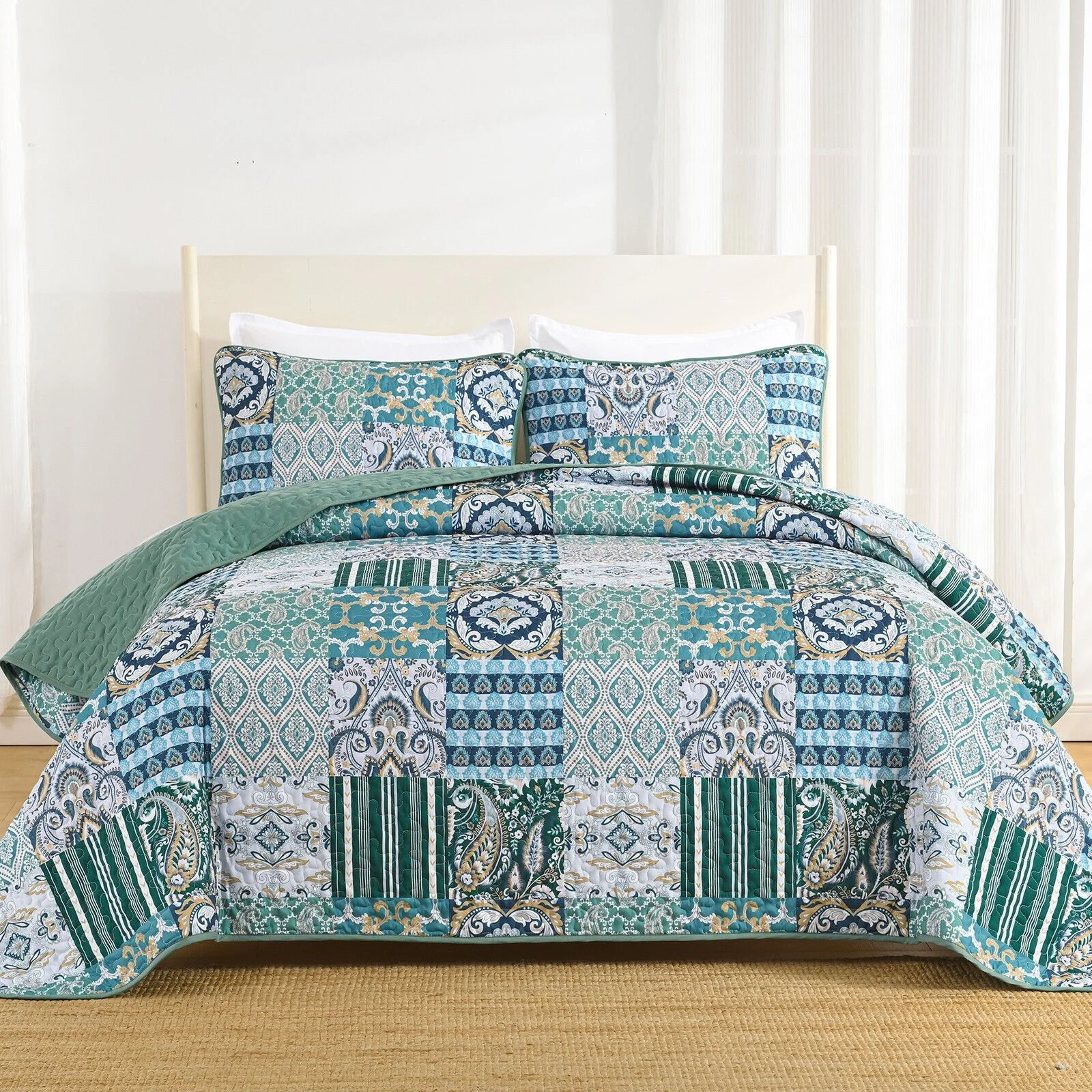 Exquisite Regal Purple 3 Pc Bedspread & Pillow Cover Set