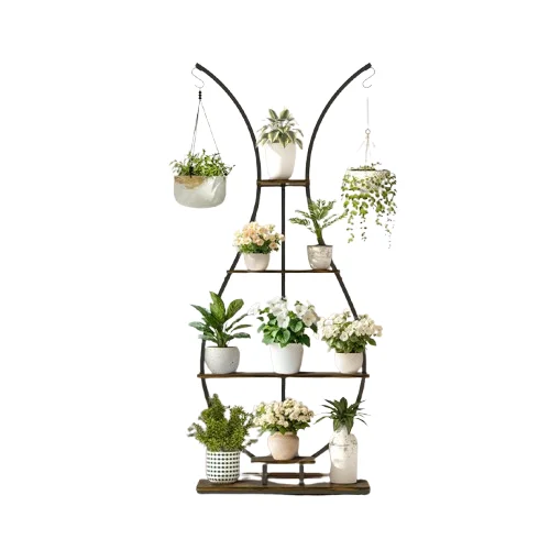  180Cm Tall Plant Stand Indoor Vase-Shape Metal Plant Shelf With Hanging Hooks
